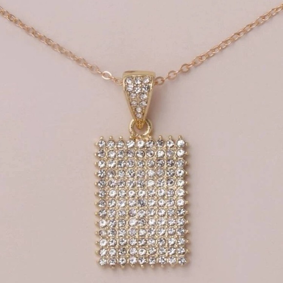 Rhinestone Geometric Charm Necklace Faux Diamond - Picture 2 of 6